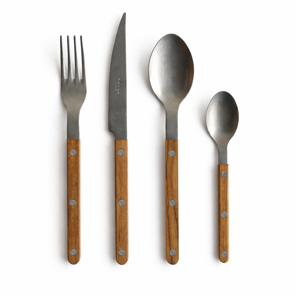 Sabre Paris 4-piece cutlery set teak wood handles vintage finish