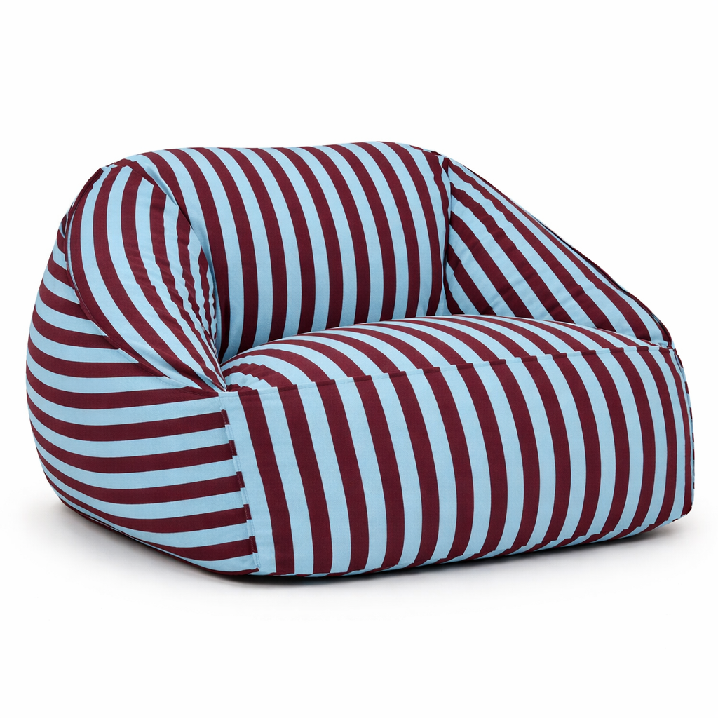 Nobodinoz burgundy blue striped beanbag armchair textile