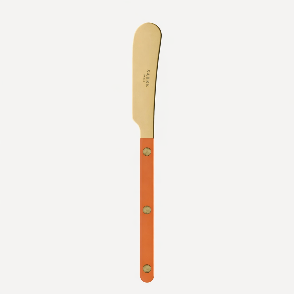 Sabre Paris butter spreader gold-toned stainless steel blade orange handle