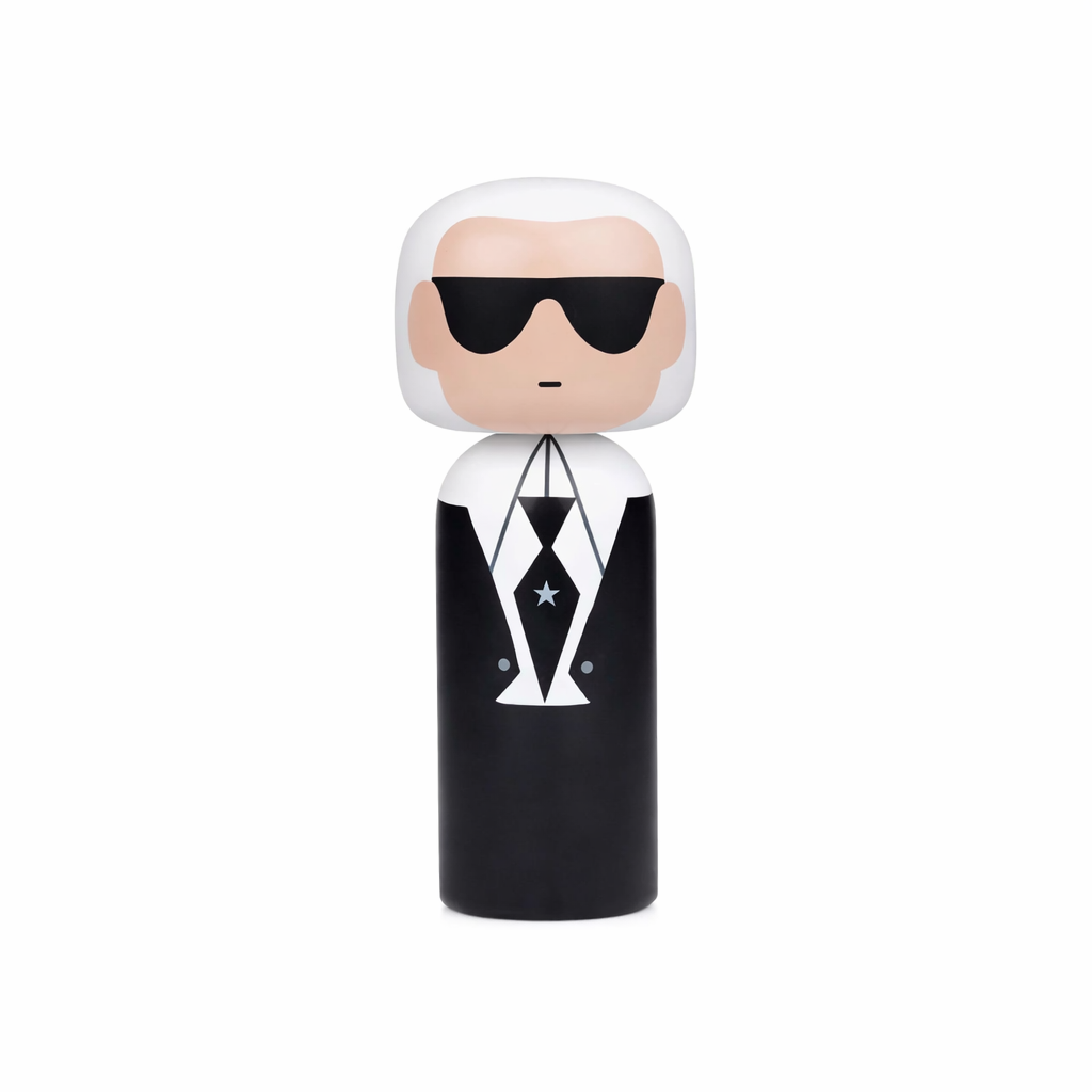 Lucie Kaas kokeshi doll illustrated wooden figure Karl Lagerfeld