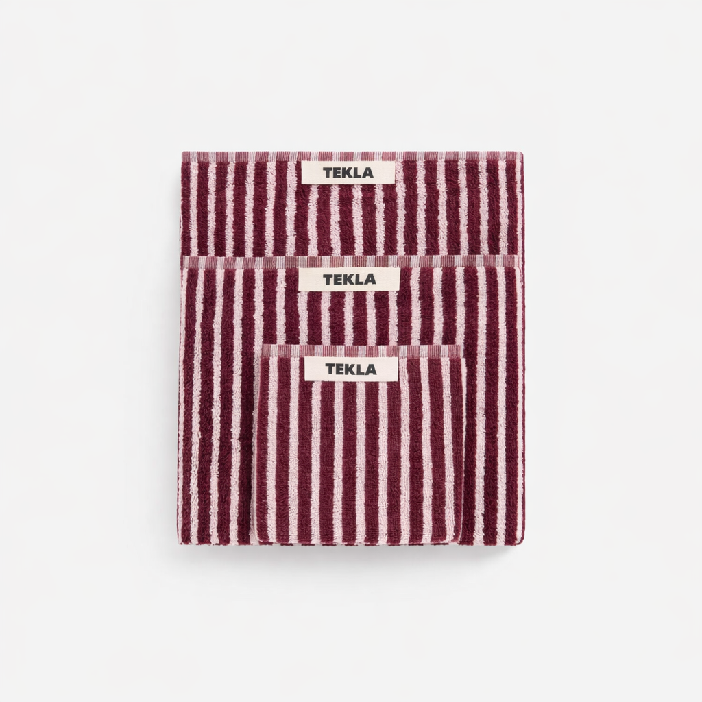 Tekla terry towel cotton red and rose bathroom textile stripes