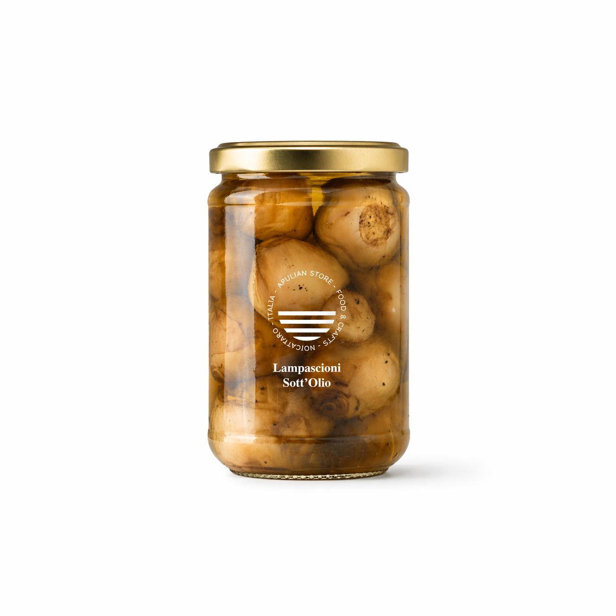 Traditional wild Lampascioni in oil from Puglia. Hand-harvested and artisanal-processed wild onions from the Murge plateau.