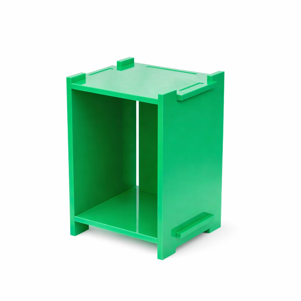 Matias Moellenbach Assemble Sidetable in green high density polyethylene with visible interlocking joints.