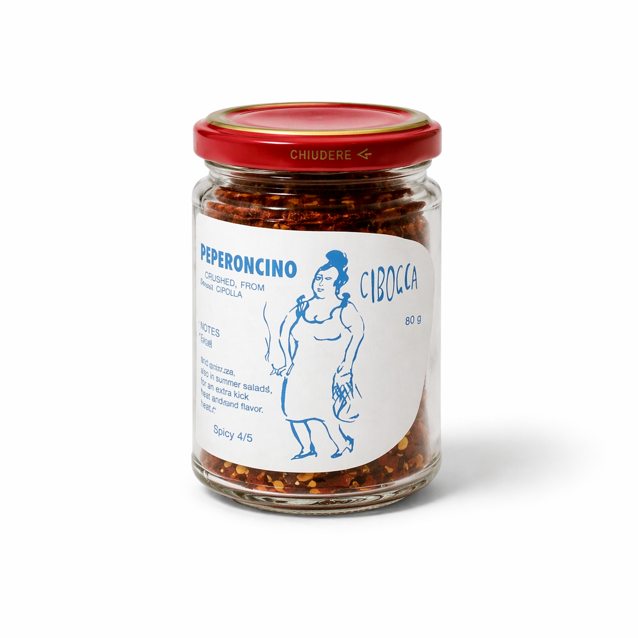 Artisanal Diavolicchio chili flakes by Cibocca. Sun-dried Italian peperoncino from Puglia, sourced by Hannibal Lembcke for a contemporary pantry.
