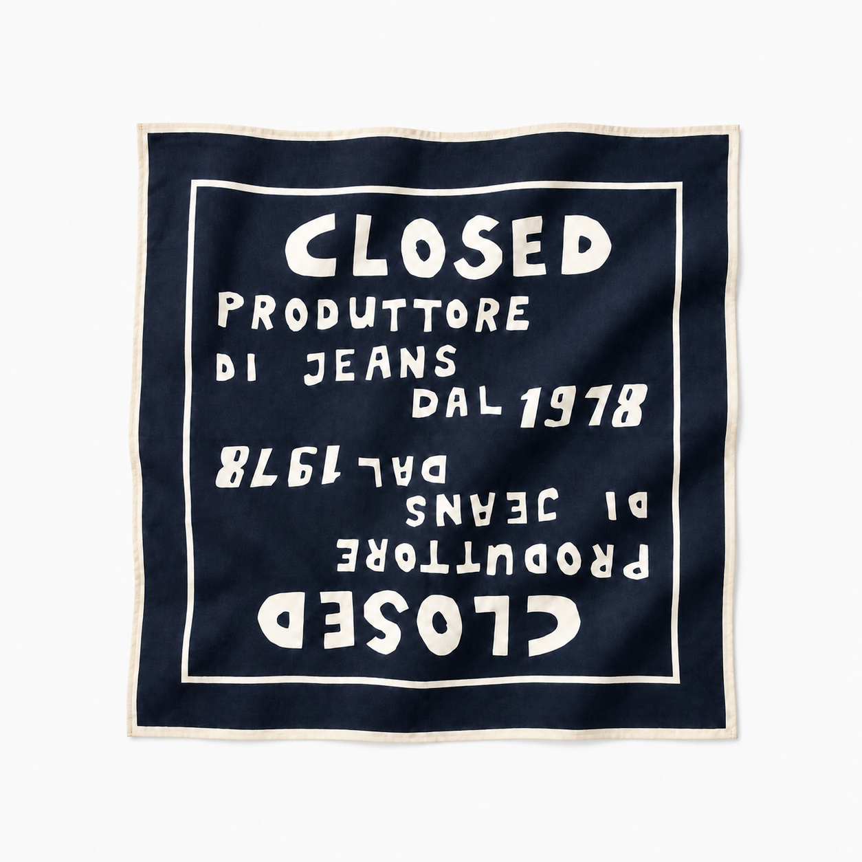 Closed square printed bandana scarf made of premium pure cotton in dark night blue with finished edges Dear Johny