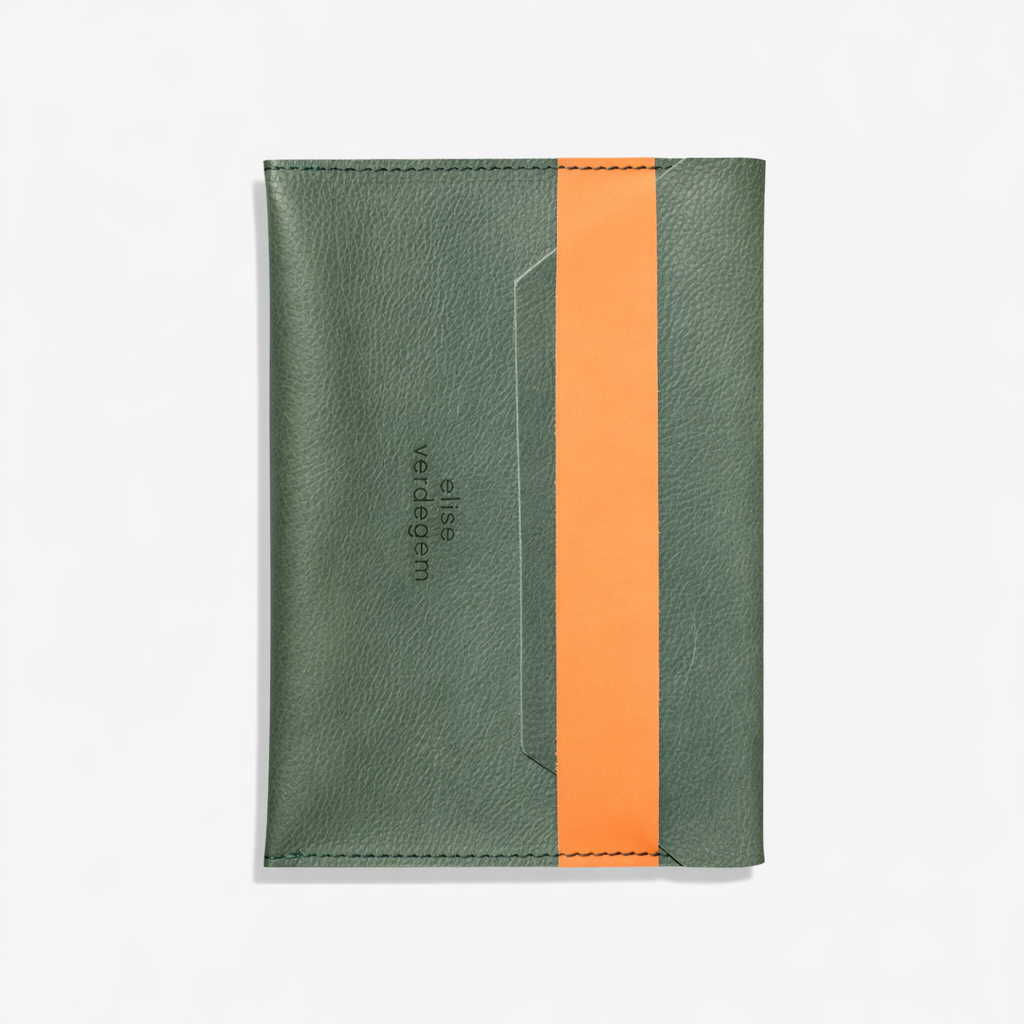 Elise Verdegem Kate W envelope pouch petrol blue leather and orange strap evening clutch artisan handmade party bag luxury accessory Ghent Belgium Dear Johny