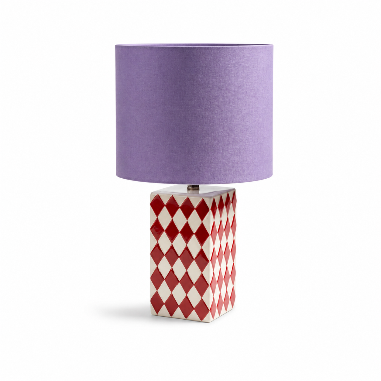 &klevering Table Lamp Grid ceramic base with black and white grid pattern textile shade soft atmospheric lighting contemporary minimalist modern Dutch design packaging Dear Johny