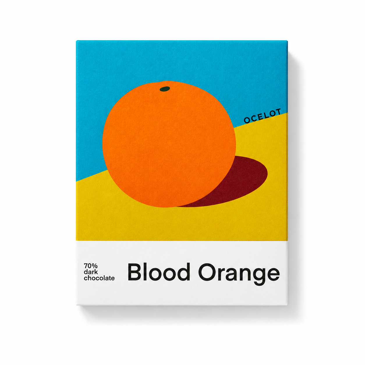 Ocelot Chocolate Blood Orange 3 star award winning dark chocolate organic vegan bar featuring graphic packaging and Golden Fork nominations specialty confectionery made in Scotland UK Dear Johny