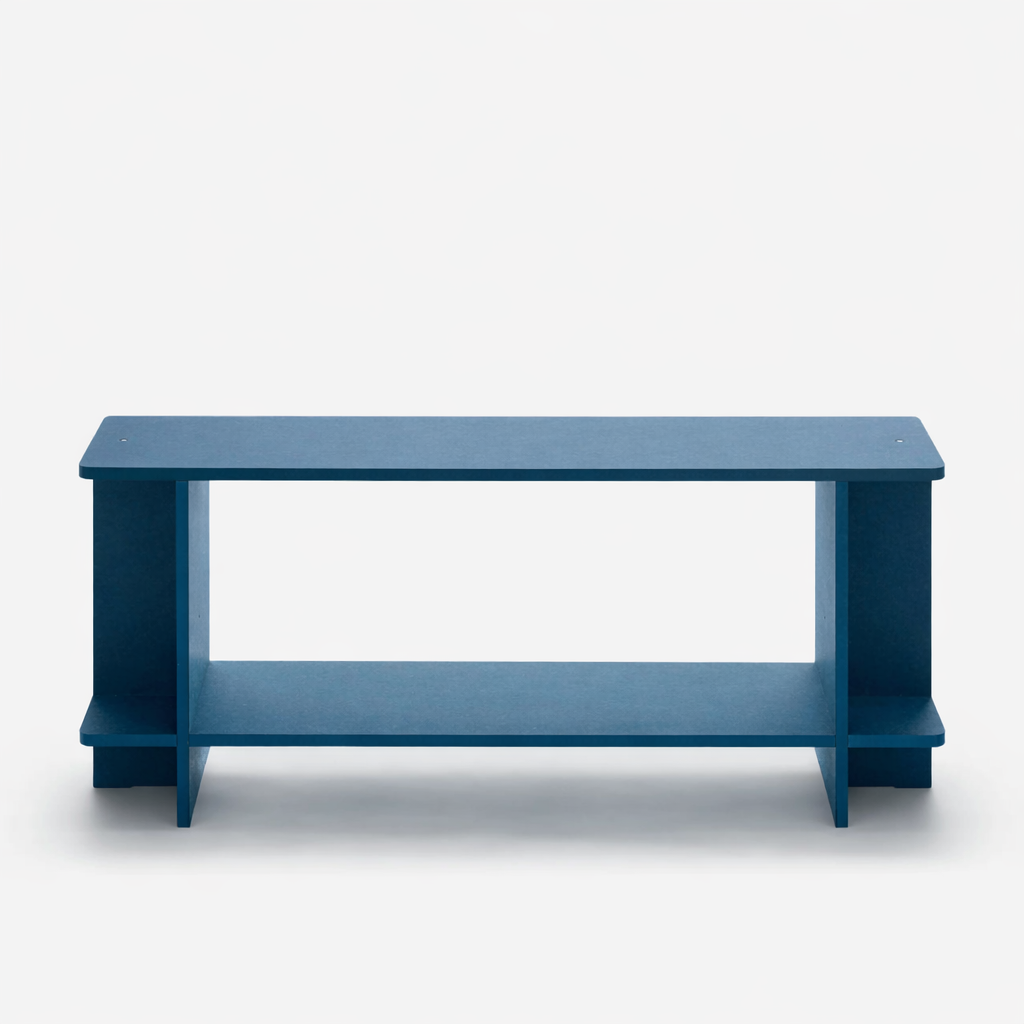 Modular blue sideboard and TV-meubel by Primary Structures. A sustainable, locally produced Stockholm alternative to mass-market furniture, featuring a graphic grid design.