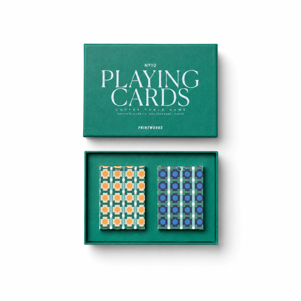 PRINTWORKS Classic Double Playing Cards two elegant decks sophisticated color palette unique graphic artwork luxury analog board games Stockholm Swedish design packaging Dear Johny
