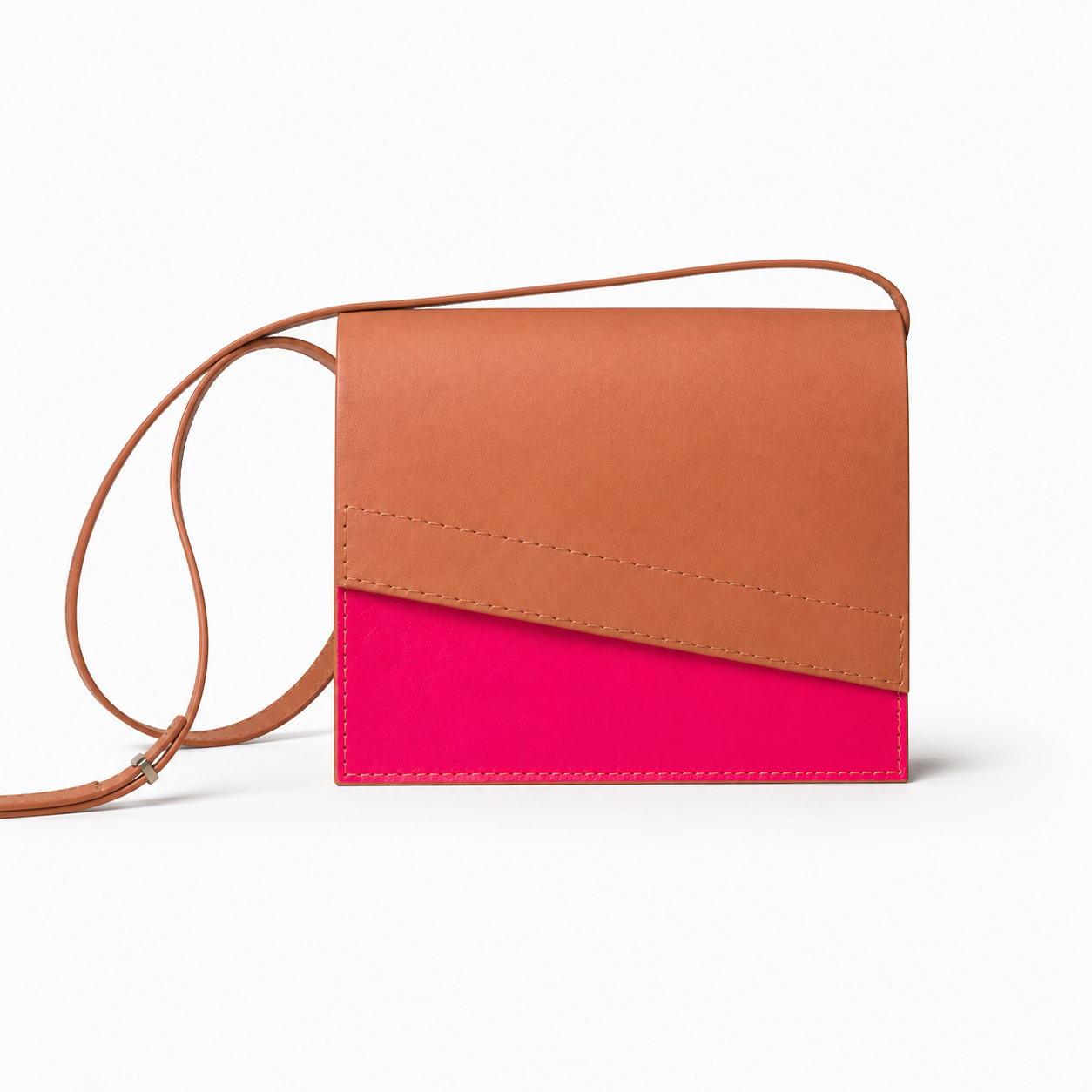 Handmade pink crossbody bag Reese W. from the Pink Ash collection, crafted from sturdy Italian saddle leather with fluorescent pink accents.
