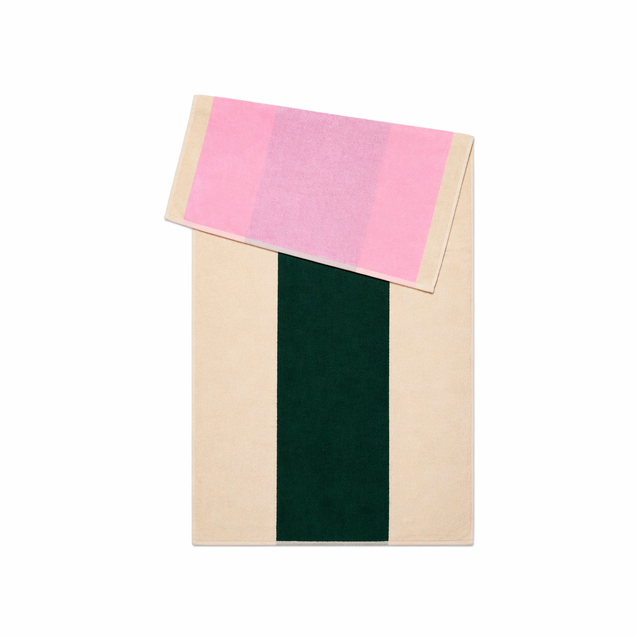 Luxury two-tone bath towel by SUITE702 in pink and dark green. Made of heavy GOTS-certified organic cotton.