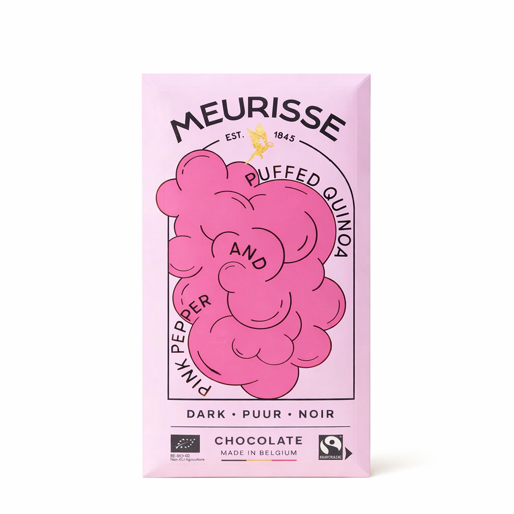 Meurisse dark chocolate puffed quinoa pink pepper bar
