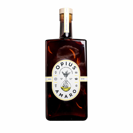 Opius non-alcoholic citrus amaro bottle dark glass
