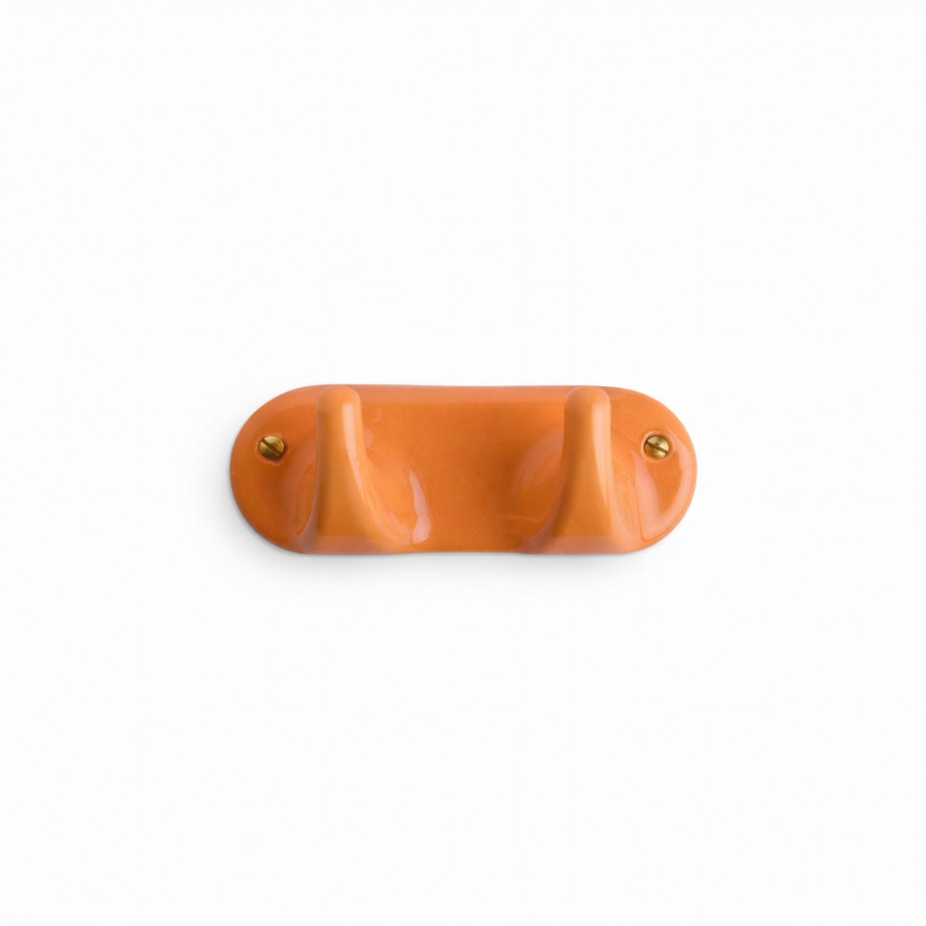 Zangra porcelain towel rack two hooks orange