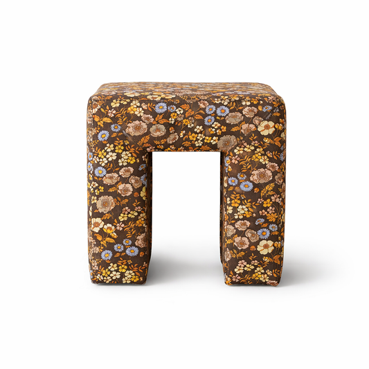 Lobby Stool Bloom by HKliving with a vibrant floral botanical print and rectangular silhouette.
