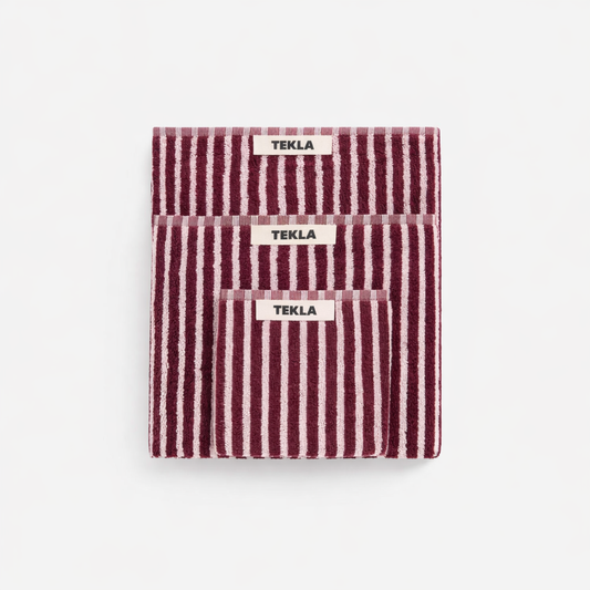 Tekla terry towel cotton red and rose bathroom textile stripes