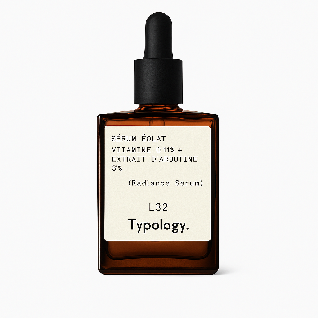 Typology vitamin C radiance serum dropper glass bottle minimalist