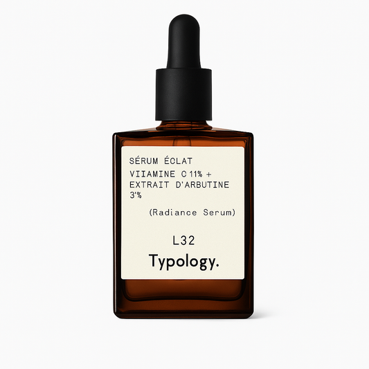 Typology vitamin C radiance serum dropper glass bottle minimalist