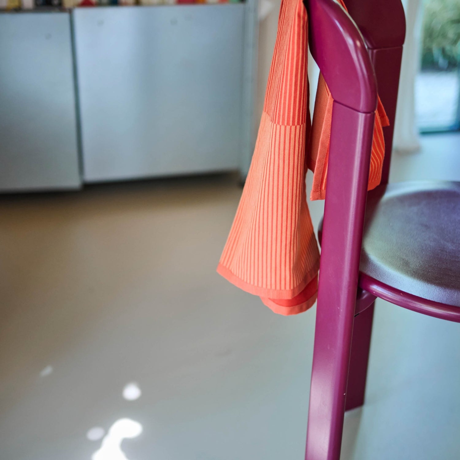 Always Around modern designer cotton kitchen towel and aesthetic dish linen in poppy red and peach pink
