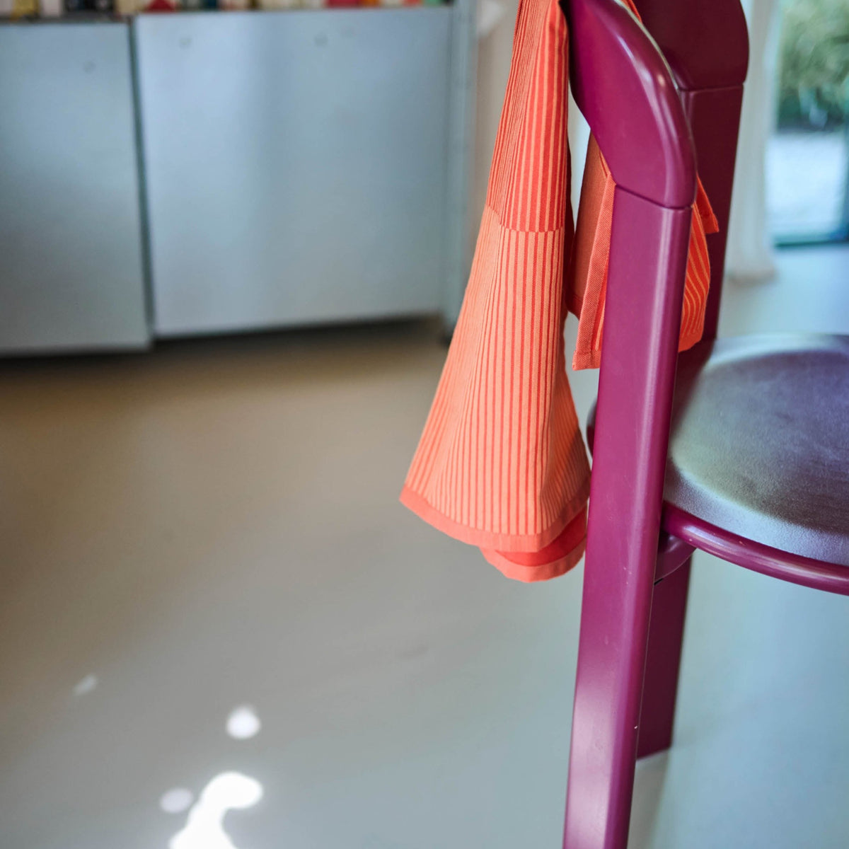 Always Around modern designer cotton kitchen towel and aesthetic dish linen in poppy red and peach pink