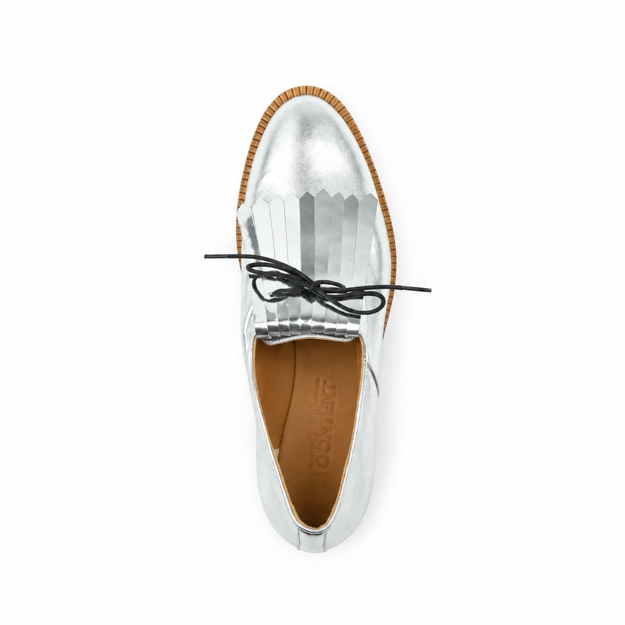 Atelier Content Franzi Silver metallic goat leather derby shoes with 3cm heel handmade in Italy