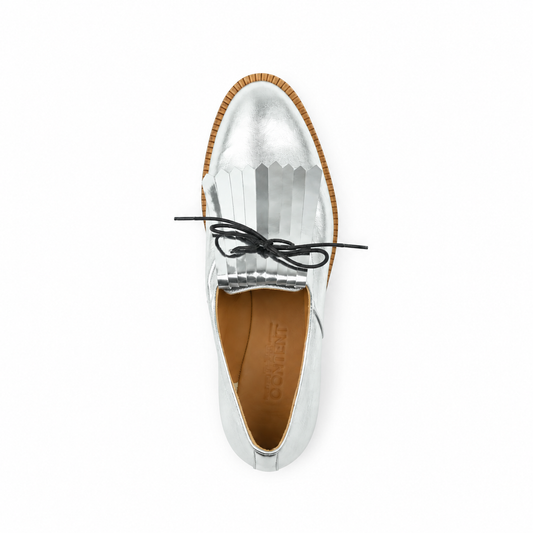 Atelier Content Franzi Silver metallic goat leather derby shoes with 3cm heel handmade in Italy