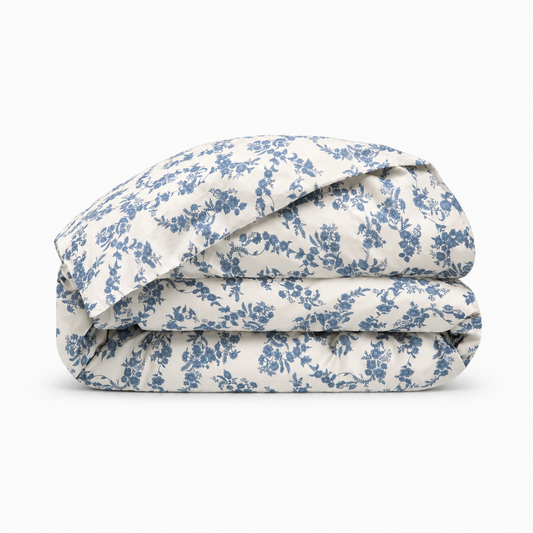 Bonsoirs Fleur Aquarelle duvet cover watercolor floral motif long staple combed cotton percale OEKO-TEX certified luxury bedding Dear Johny