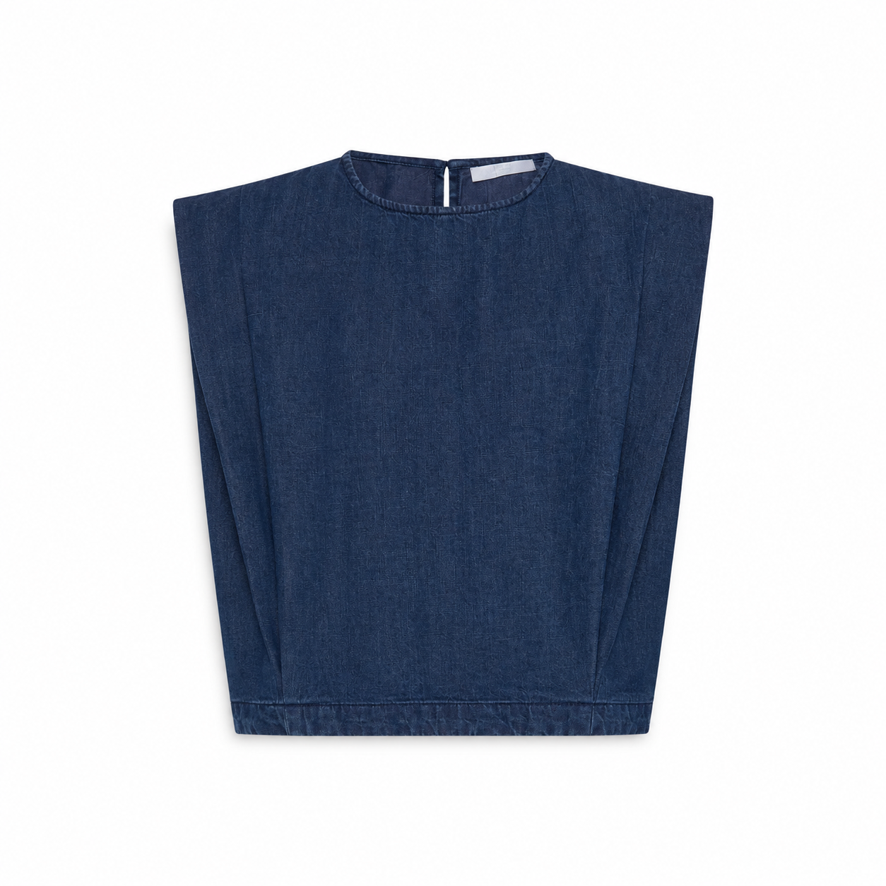 by-bar Ginza dark denim top woven from pure cotton with a relaxed fit round neckline and short cap sleeves Dear Johny