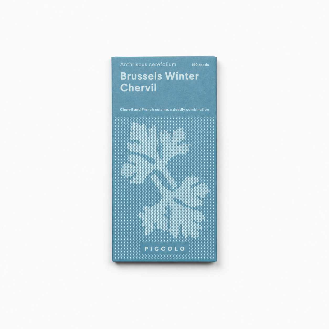 Chervil Brussels Winter seed packet by Piccolo Seeds, featuring open-pollinated heirloom seeds packed in FSC paper for urban container gardens