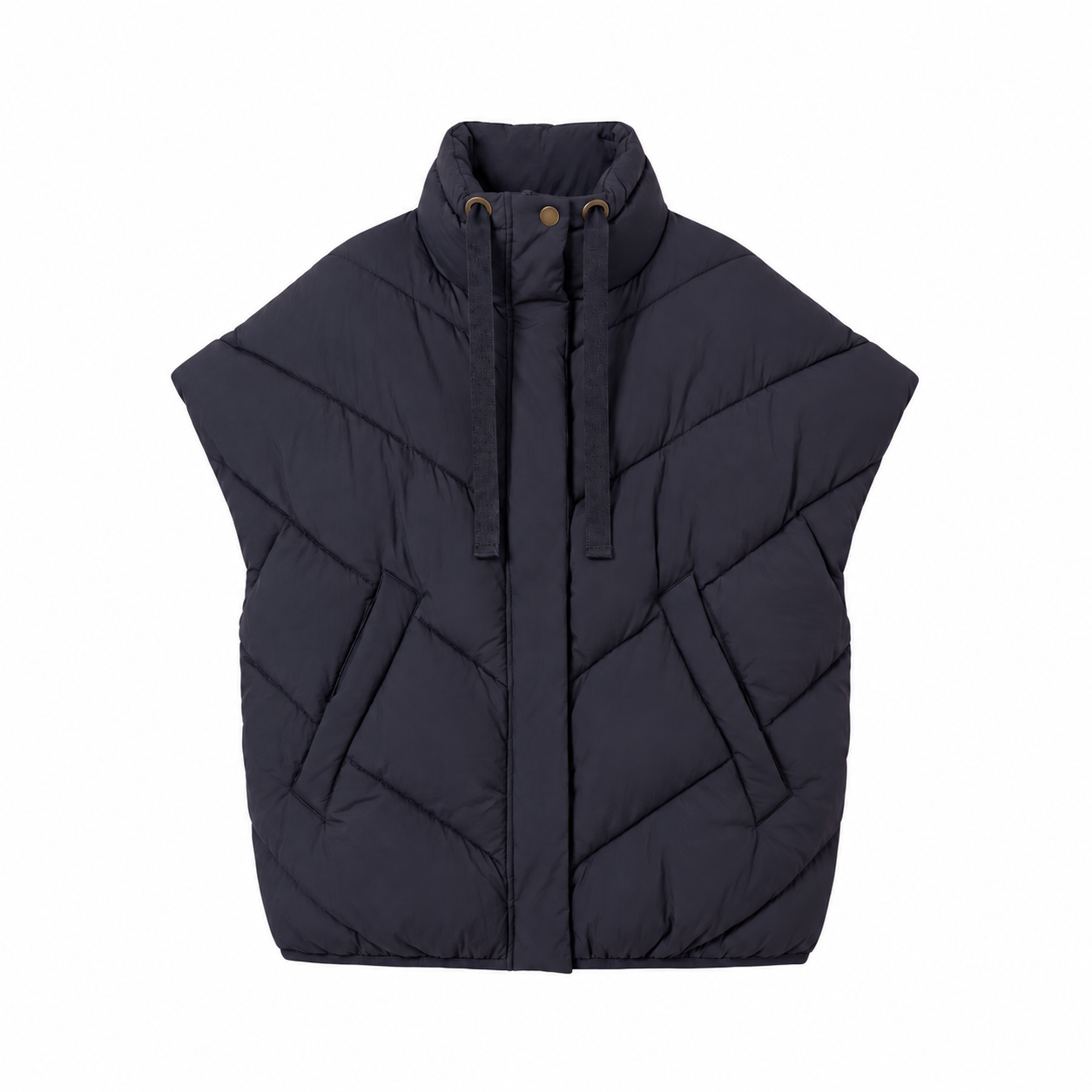Bold living architectural water repellent warm faux down midnight blue sleeveless jacket By Bar Franky bodywarmer