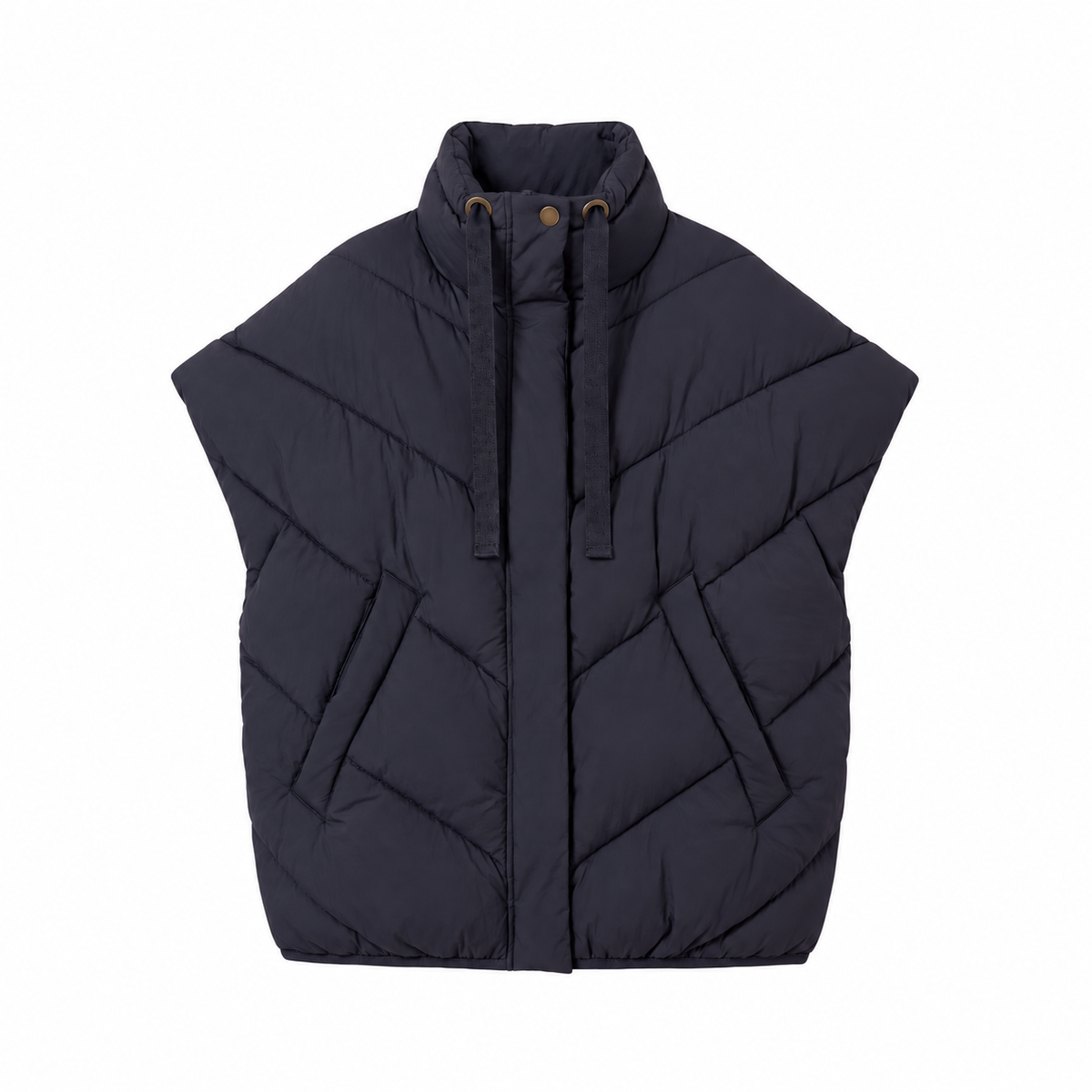 Bold living architectural water repellent warm faux down midnight blue sleeveless jacket By Bar Franky bodywarmer