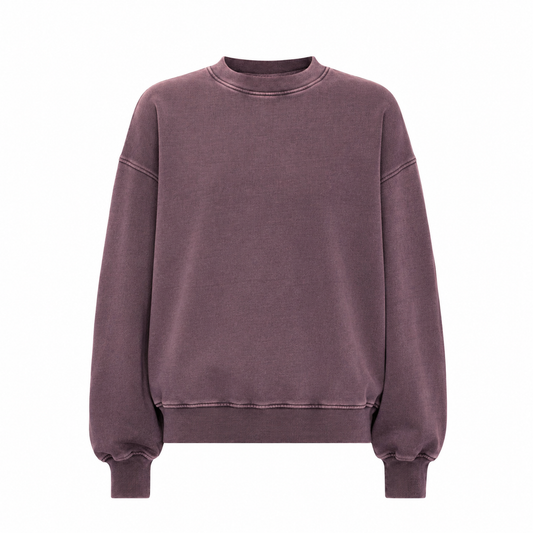 Colorful Standard casual organic oversized sweatshirt in faded grape purple relaxed fit premium Portuguese brushed cotton apparel category made in Portugal Dear Johny