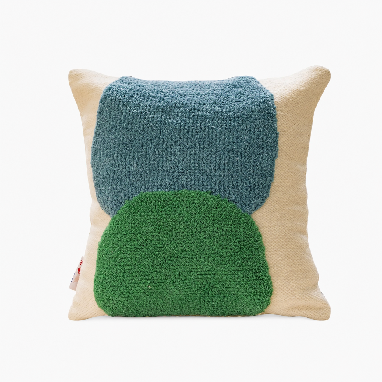 ColorTherapis The Vase graphic handwoven New Zealand wool cushion in asymmetric vibrant colorful shapes contemporary home textiles category designed in France Dear Johny