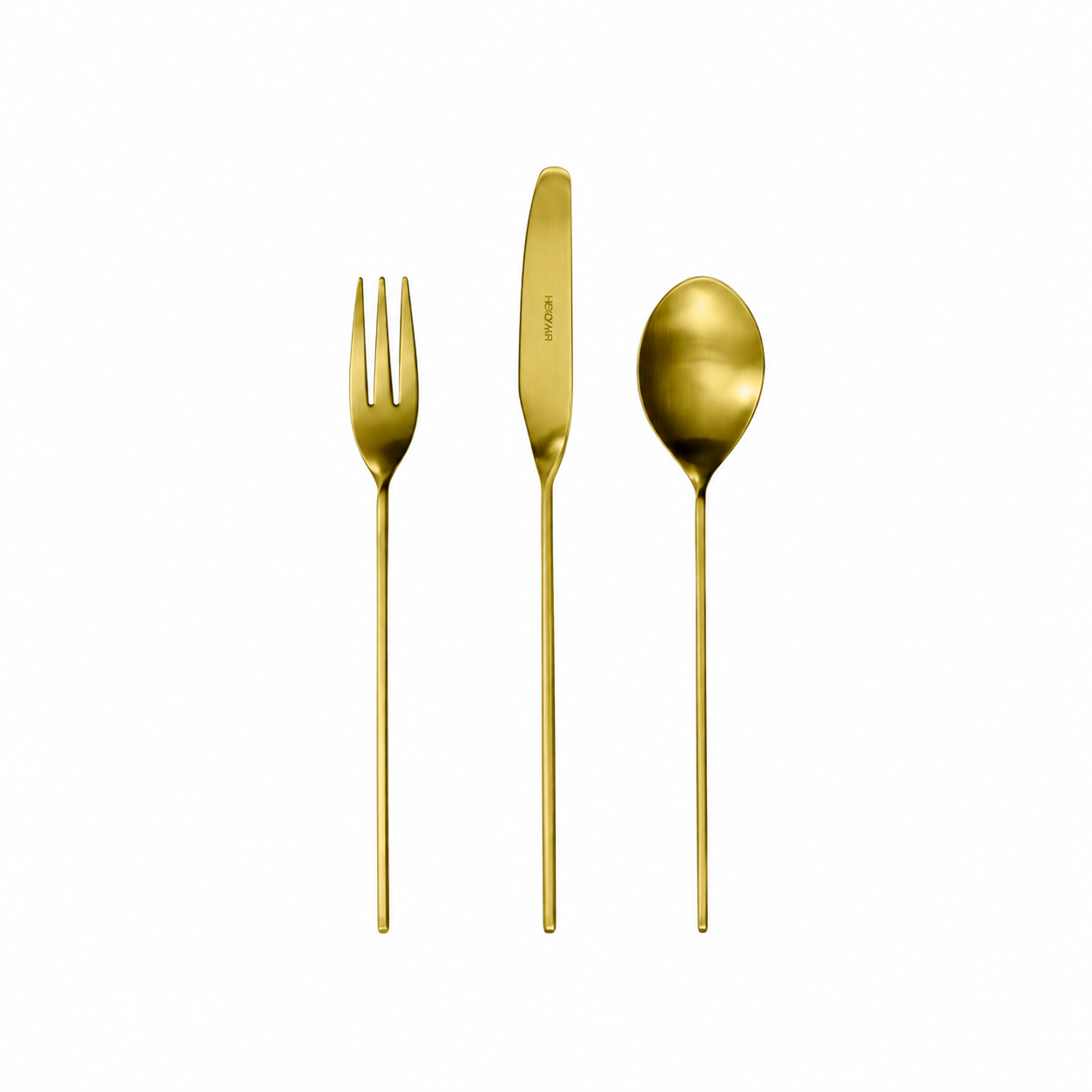 Dining cutlery set contemporary minimal elegant matte gold PVD 18 10 stainless steel Herdmar Malmo Miguel Soeiro