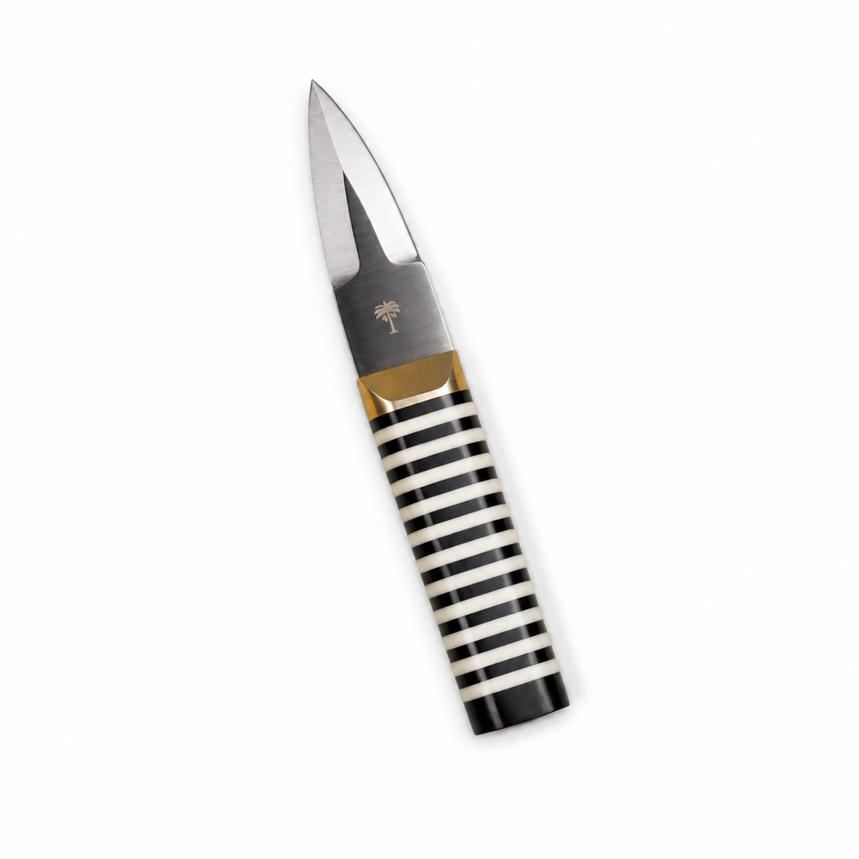 Florentine Kitchen Knives Oyster Shucker Black Ivory modern contemporary style stainless steel oyster knife with brass bolster handcrafted by Tomer Botner and Noam Blumenthal Barcelona Spain Dear Johny