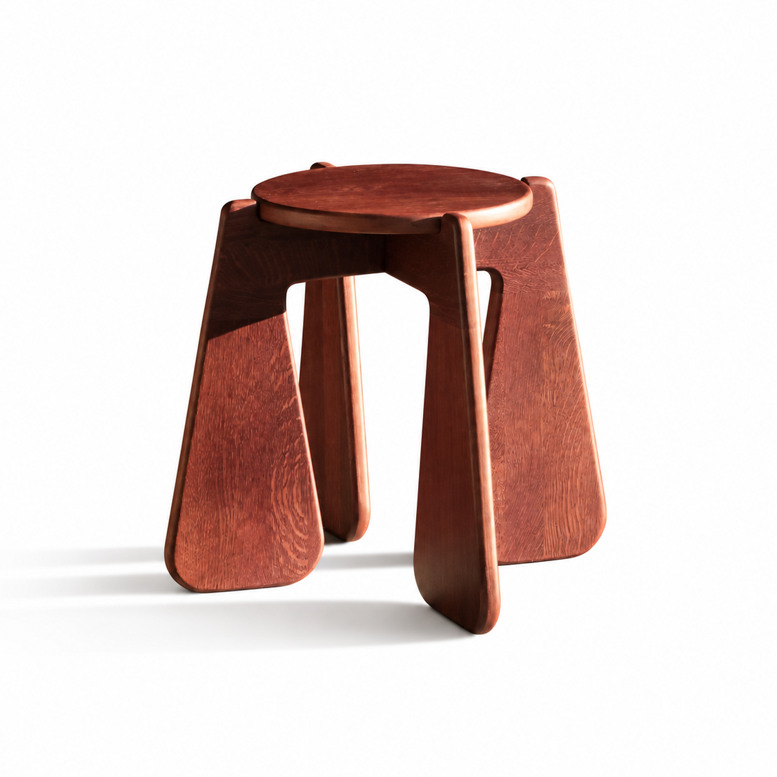 Handcrafted minimal interior object in burgundy painted solid oak wood designed by architects Weronika Kropidłowska and Mateusz Dobrowolski for Please Touch Studio in southwestern Poland