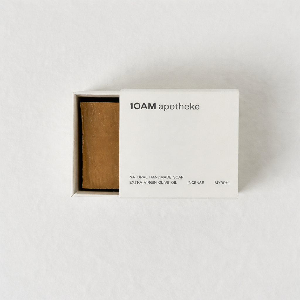 10am Apotheke natural handmade soap olive oil frankincense myrrh bar