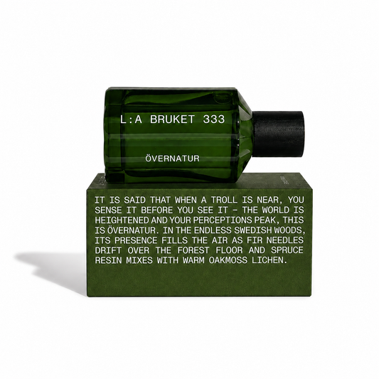 L:a Bruket 333 Övernatur Eau de Parfum luxury woody forest niche fragrance fir needles spruce resin oakmoss geosmin notes minimalist bottle design wooden cap Varberg Sweden Dear Johny
