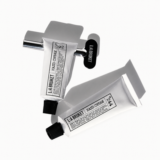 L:a Bruket Hand Cream Key Set natural skincare bundle containing two organic hand creams and metal tube squeezer key made in Sweden Dear Johny