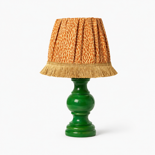 La Remise Objets Lampe 01 Pea glossy pea green turned wood table lamp Pierre Frey cotton shade Alexandra Remise Dear Johny