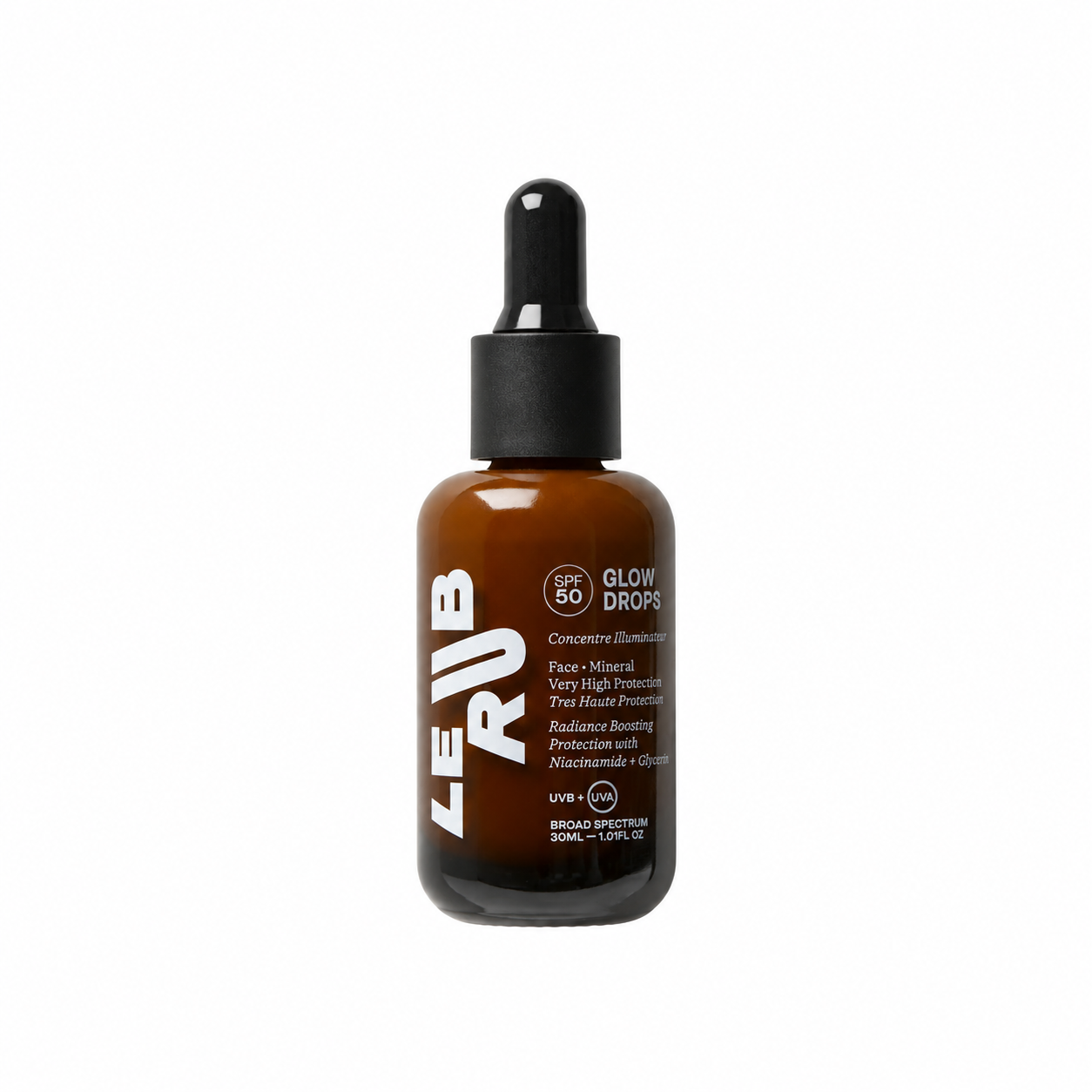 Le Rub Glow Drops SPF50 mineral face sunscreen with non-nano zinc oxide and niacinamide made in Italy