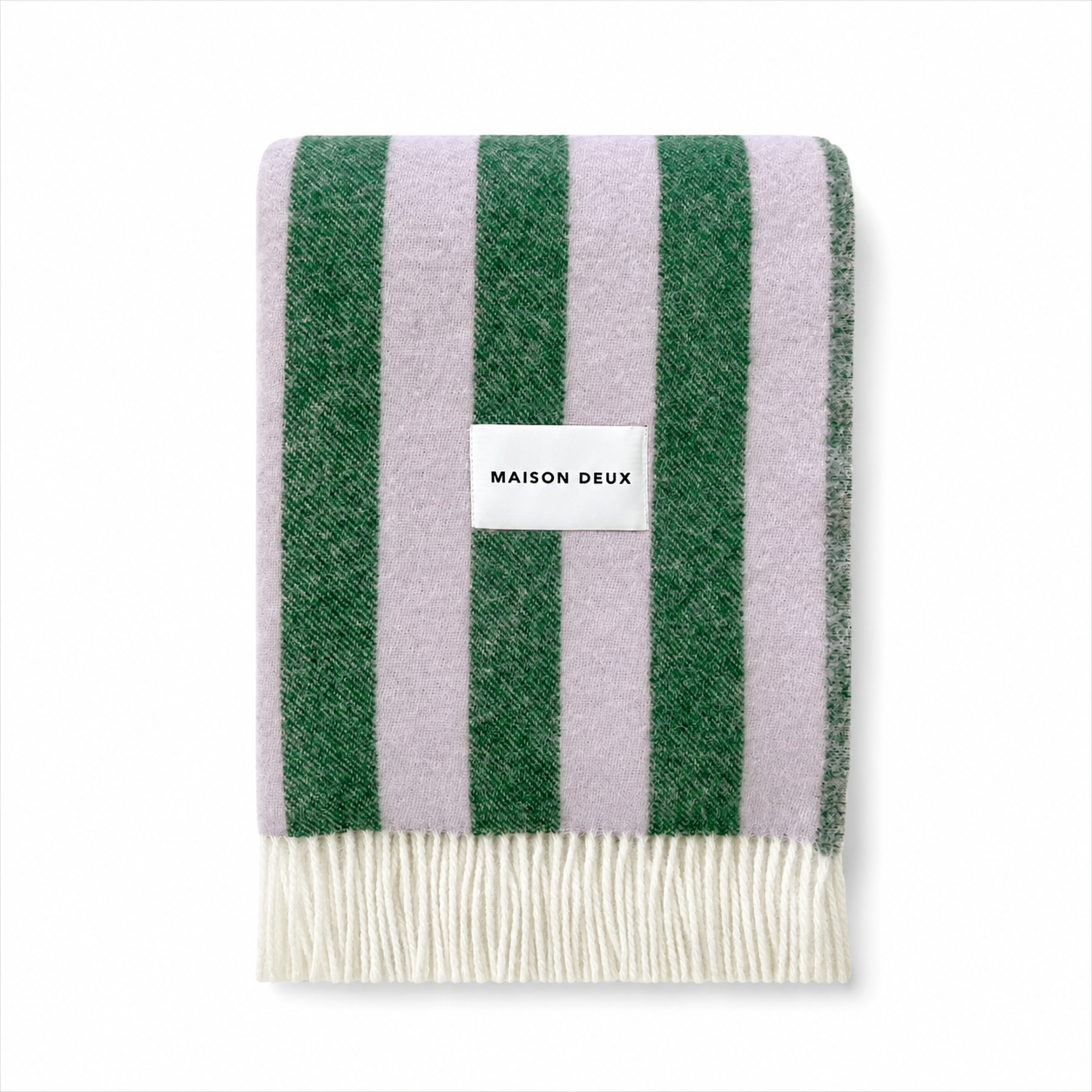 Maison Deux Candy Wrap blanket pure New Zealand wool Woolmark OEKO-TEX Lithuania lilac green contemporary stripe minimalist modern throw bedding Dear Johny