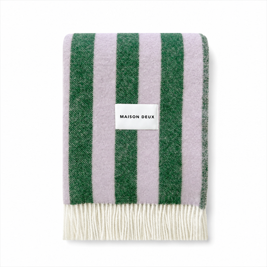 Maison Deux Candy Wrap blanket pure New Zealand wool Woolmark OEKO-TEX Lithuania lilac green contemporary stripe minimalist modern throw bedding Dear Johny