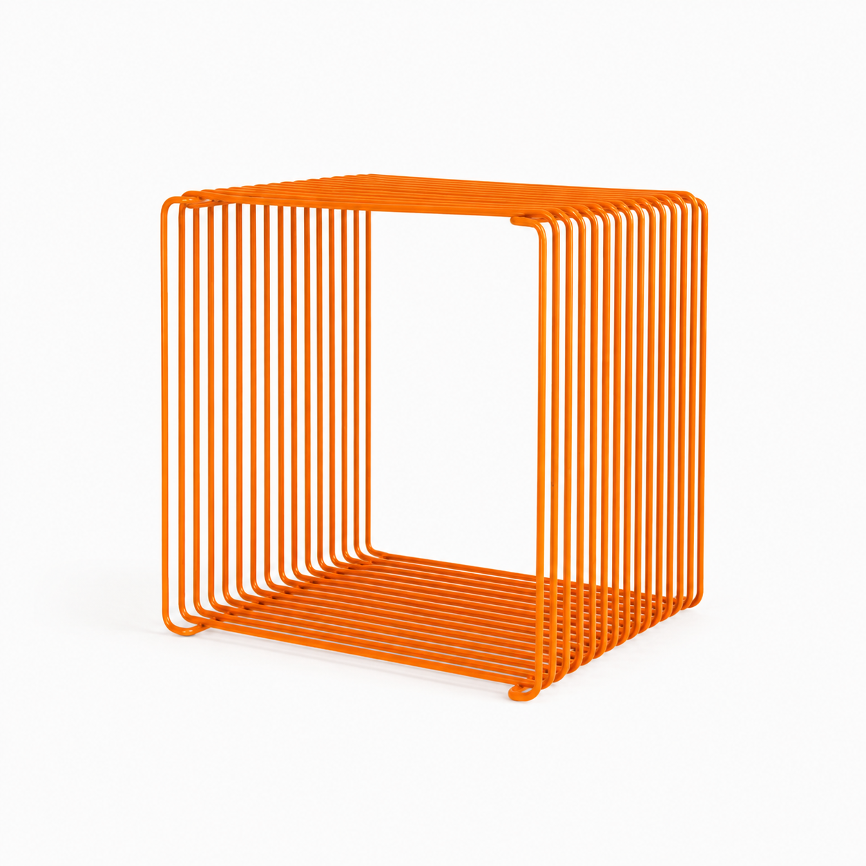 Montana Furniture Panton Wire Single modular wire cube in Tangerine orange designed by Verner Panton 26cm depth industrial modern steel wire shelving side table contemporary minimalist Danish design packaging Dear Johny