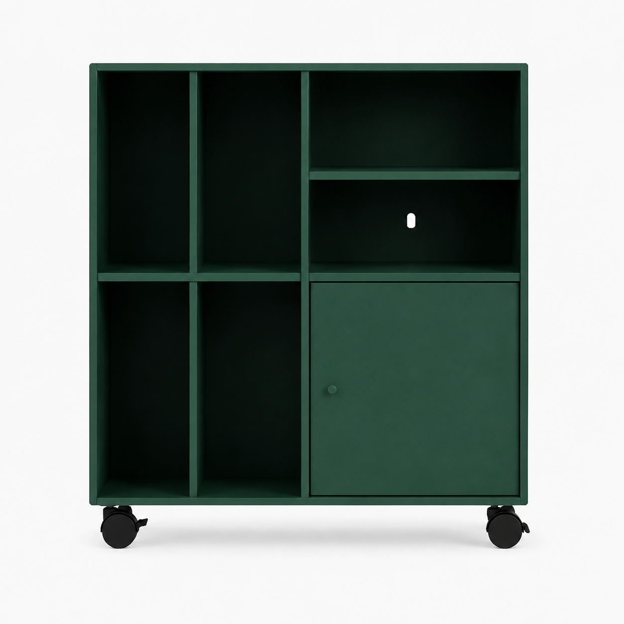 Montana Furniture Spin II Vinyl Storage Pine modular storage unit. Sustainable 12 mm lacquered MDF shelving on castors with four record compartments and cable grommet. Iconic Danish design, made in Denmark.