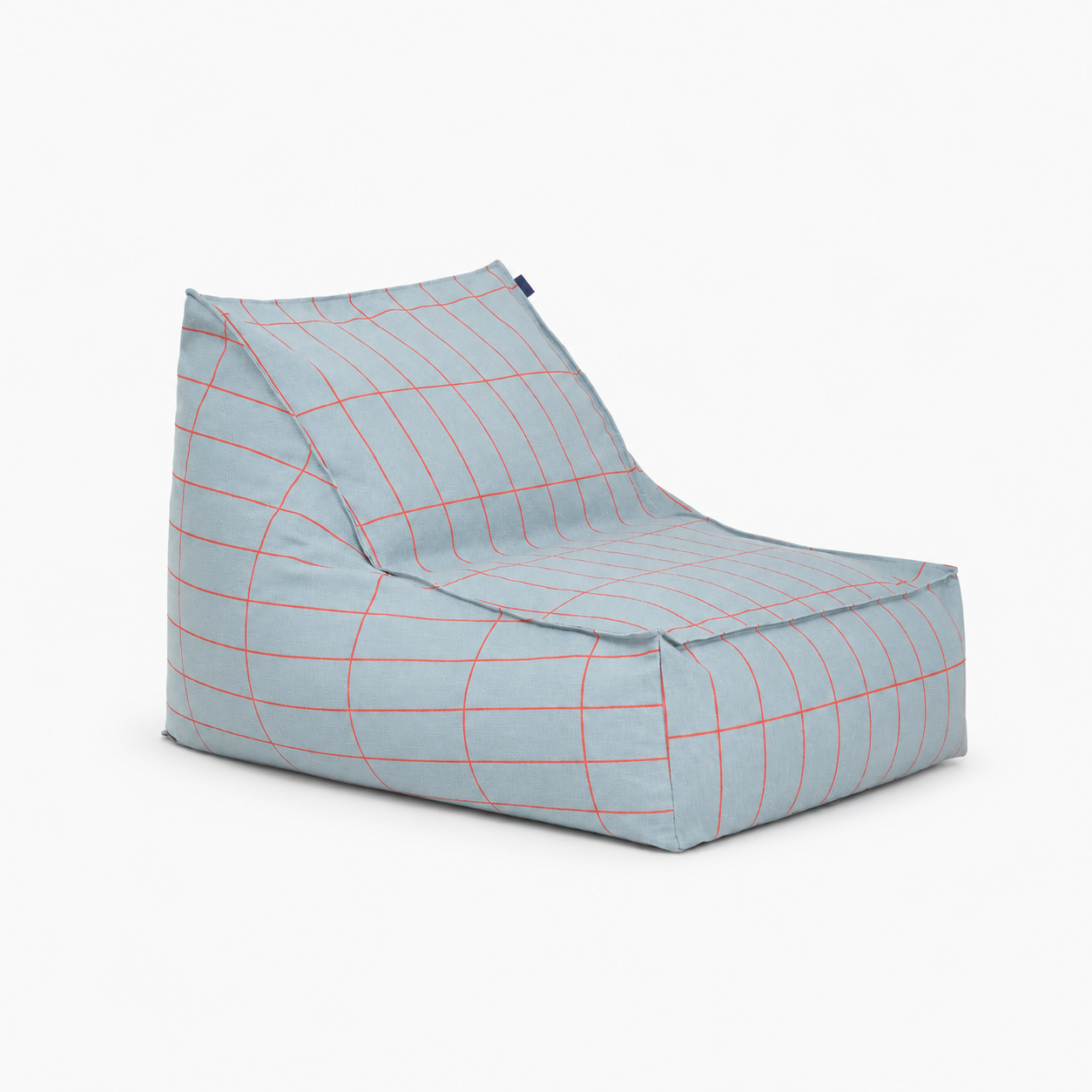 Nobodinoz Vibes long beanbag lounger adult size organic cotton blue and red grid pattern visible topstitching minimalist home collection lounge furniture Barcelona Spain design Dear Johny