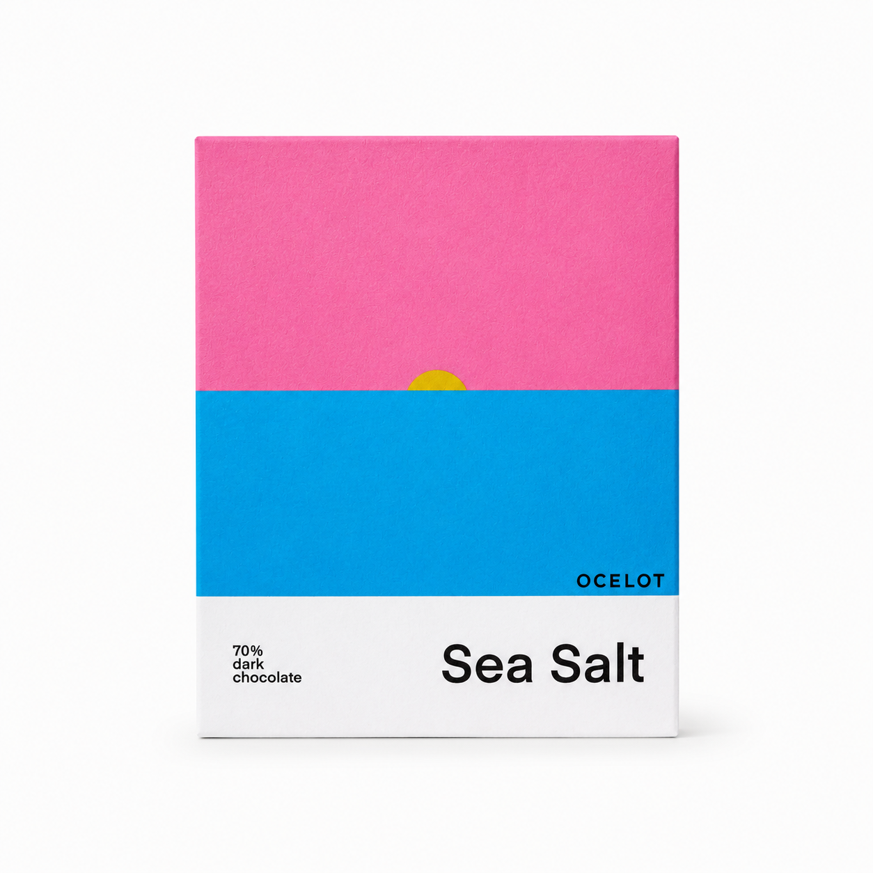 Ocelot Chocolate Sea Salt dark chocolate bar 70 percent organic Amelonado cocoa Blackthorn sea salt Scotland Virunga National Park contemporary minimalist modern design packaging Dear Johny