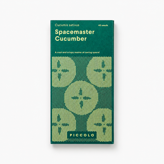 Piccolo Seeds Spacemaster Cucumber seed packet from the Original Series compact space saving balcony vegetable plant designed in Conegliano Venice Italy design studio Dear Johny