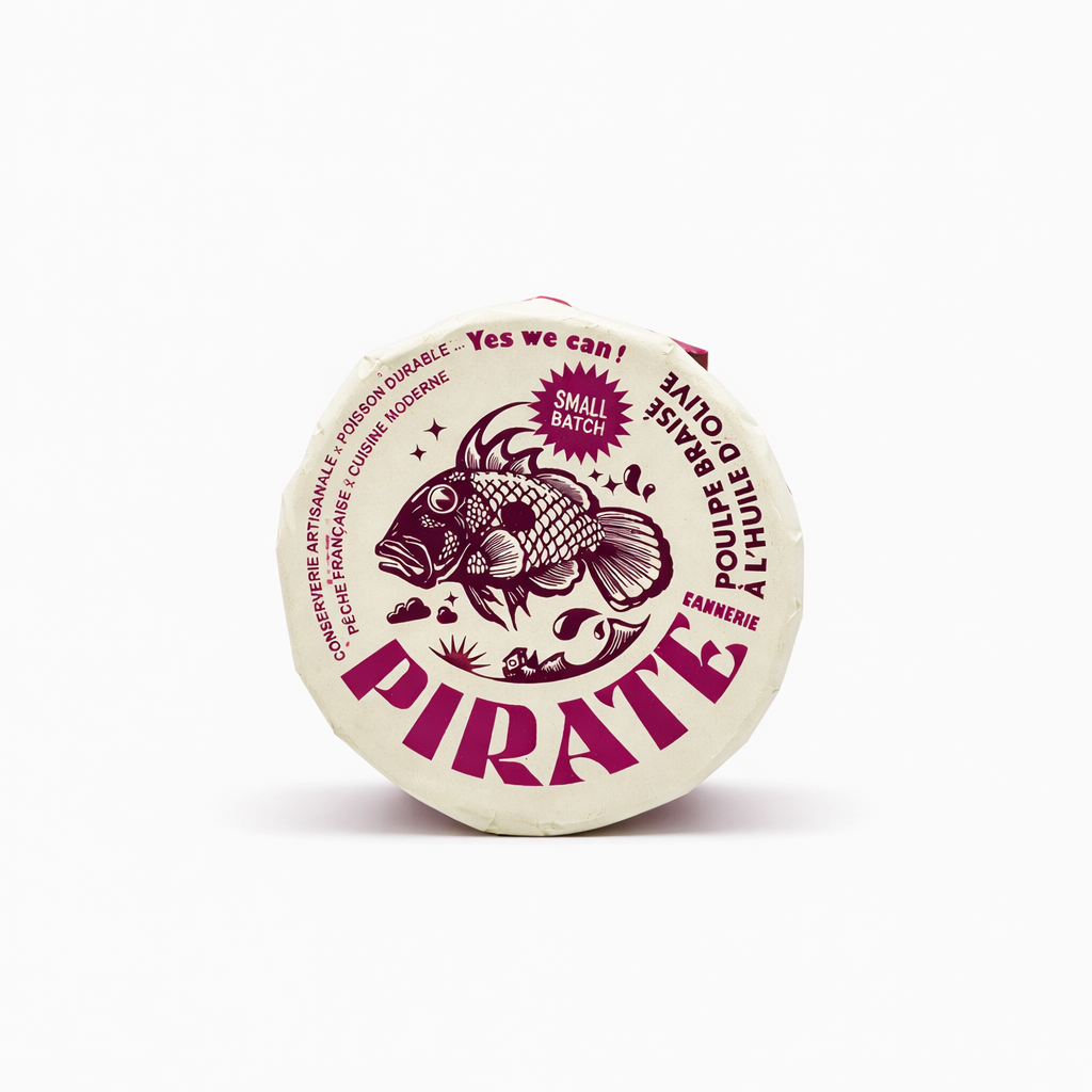 Pirate Cannerie braised octopus tentacle beechwood smoked and candied in extra virgin olive oil artisan French Atlantic seafood canned tapas Dear Johny